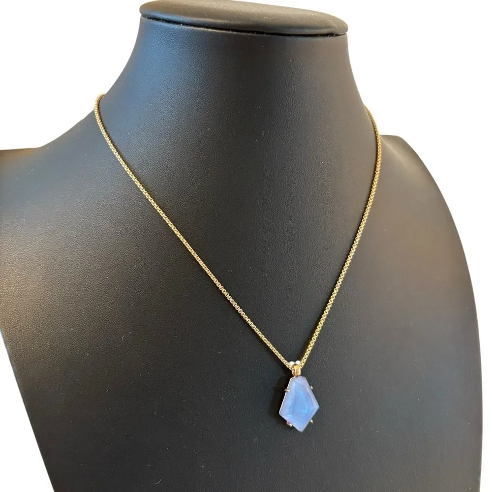 Beautiful Light Blue Iridescent Pendant on Gold Tone Chain.